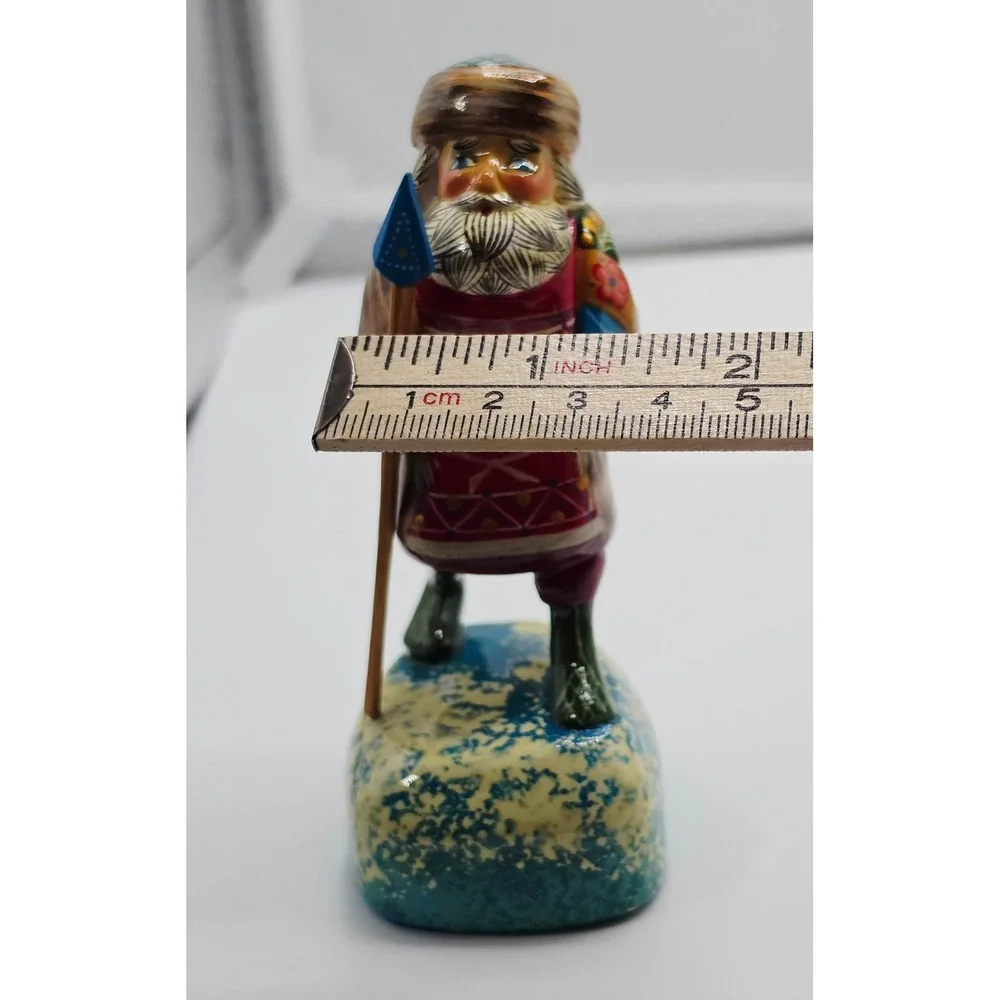Russian Bogorodskoye Ded Moroz Santa Hand Carved Painted Wood Figurine Signed